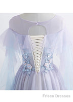 Lavender Off Shoulder Flower Lace Long Party Dress, A-line Purple Prom Dress Formal Dress