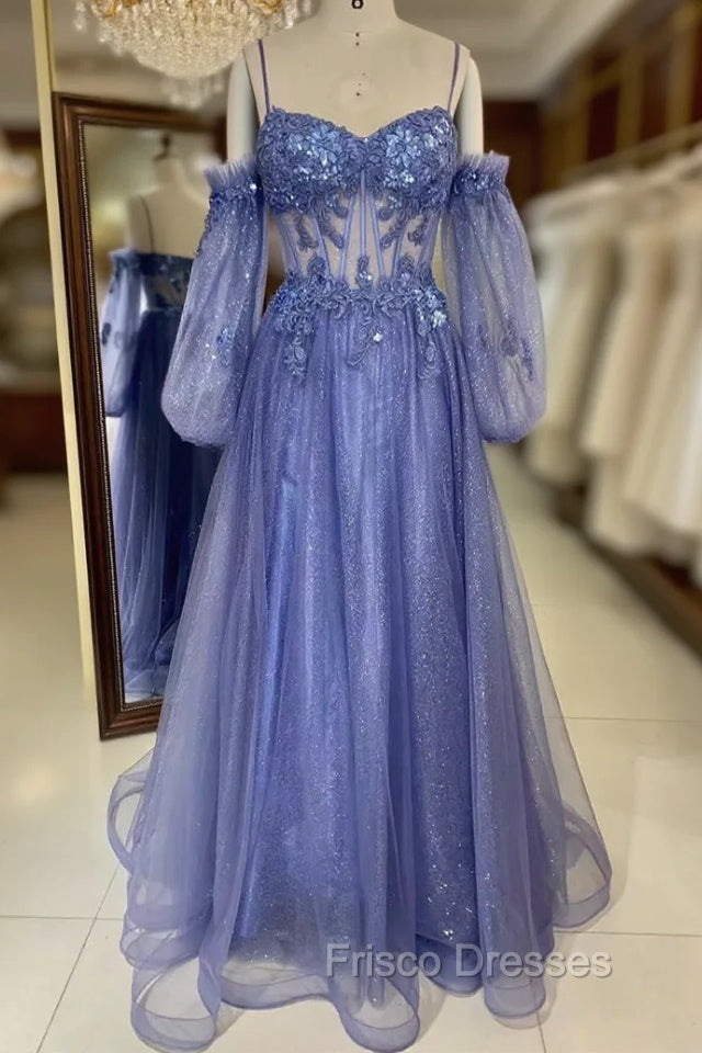 Lavender Off-The-Shoulder Sequins Applique Boning Long Formal Prom Dress Main image