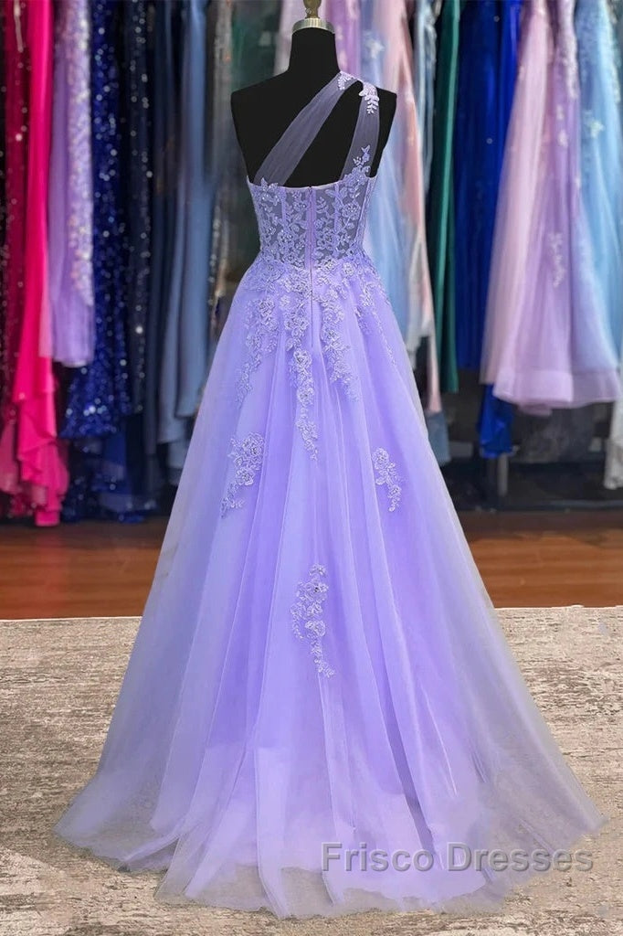 Lavender One Shoulder Appliques Lace Formal Prom Dress Secondary image