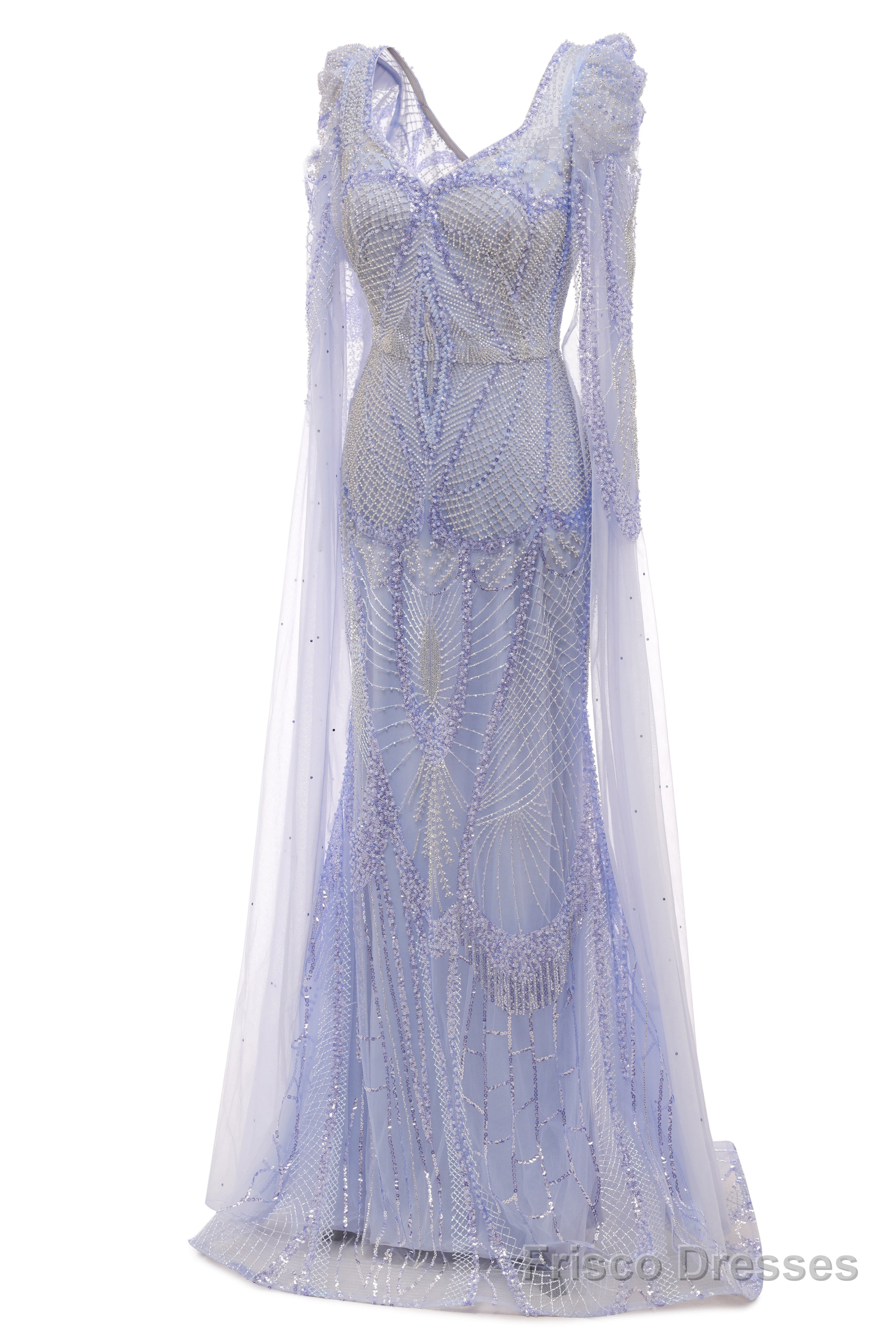 Lavender Prom Dresses Mermaid Heavily Beading Tulle Women Luxury Evening Dresses With Long Sleeves Secondary image