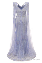 Lavender Prom Dresses Mermaid Heavily Beading Tulle Women Luxury Evening Dresses With Long Sleeves