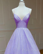 Lavender Sparkly Formal Prom Dress V Neck Ball Gown
