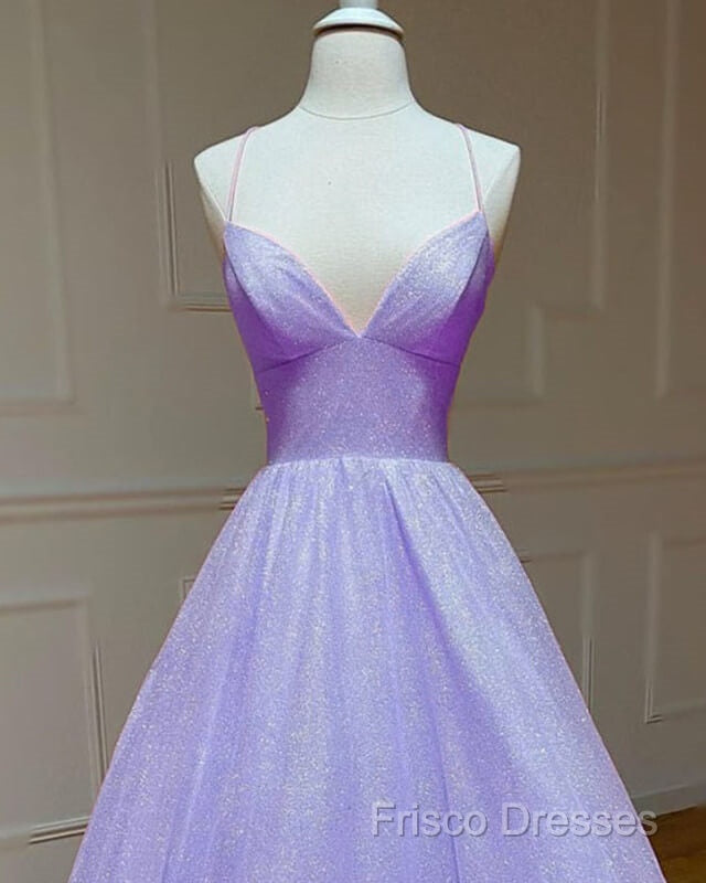 Lavender Sparkly Formal Prom Dress V Neck Ball Gown
