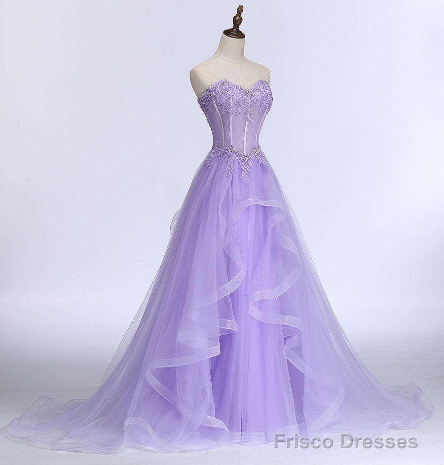 Lavender Sweetheart Tulle A-Line Lace Applique Party Dress, Beautiful Sweet 16 Dress Secondary image