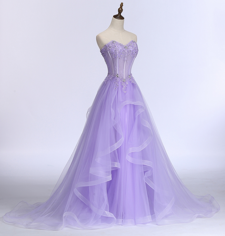 Lavender Sweetheart Tulle A-Line Lace Applique Party Dress, Beautiful Sweet 16 Dress Secondary image