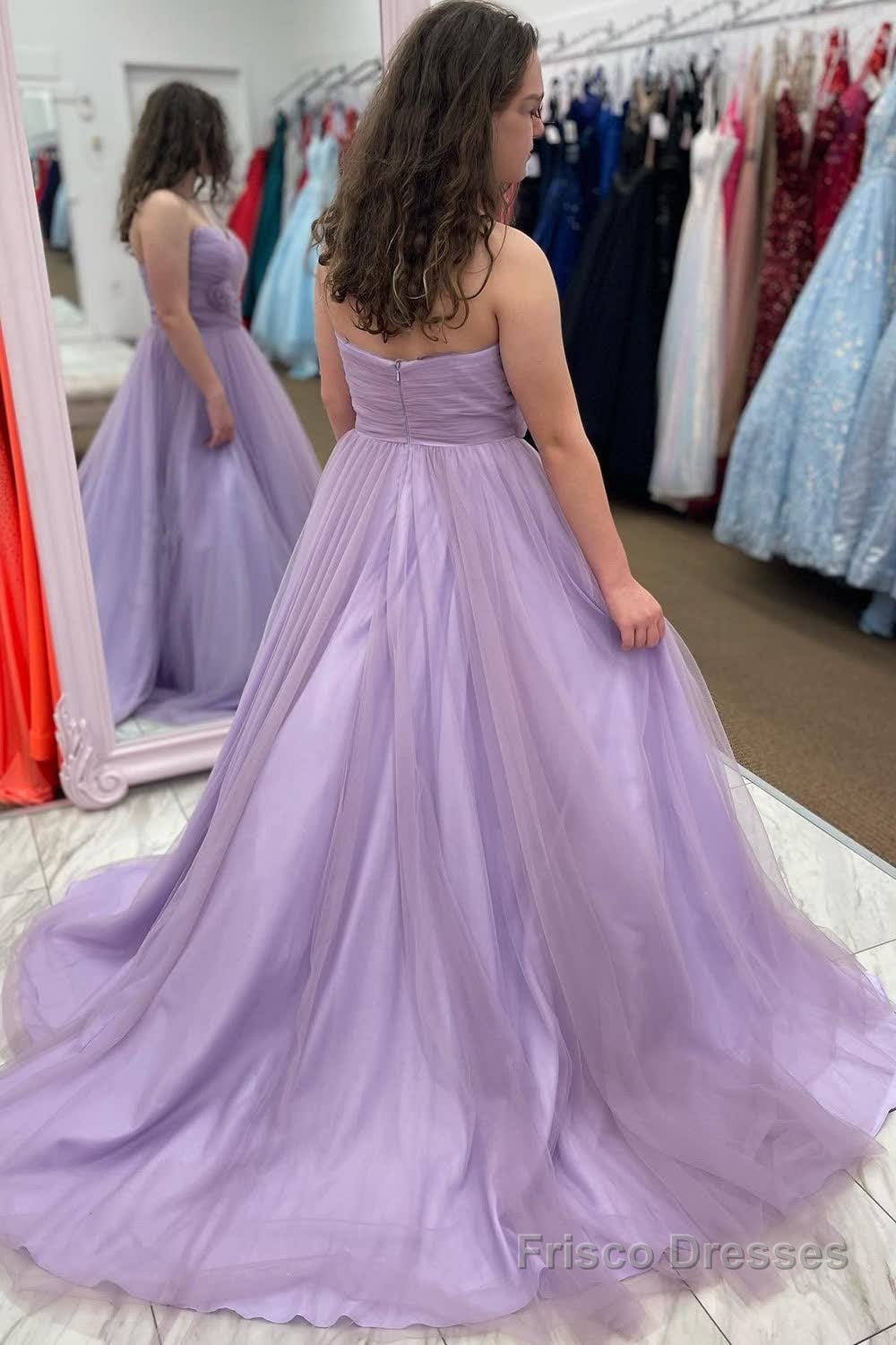 Lavender Tulle A Line Prom Dress with Ruffles Secondary image