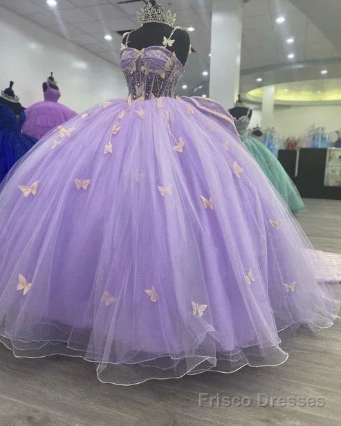 Lavender Tulle Ball Gown Sweetheart Quinceanera Dress With Butterflies Main image