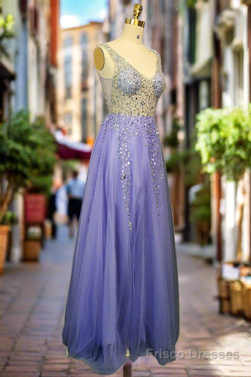 Lavender Tulle Prom Dresses A-line/Princess Long/Floor-Length Sleeveless With Beading Sequins Evening Dresses Secondary image