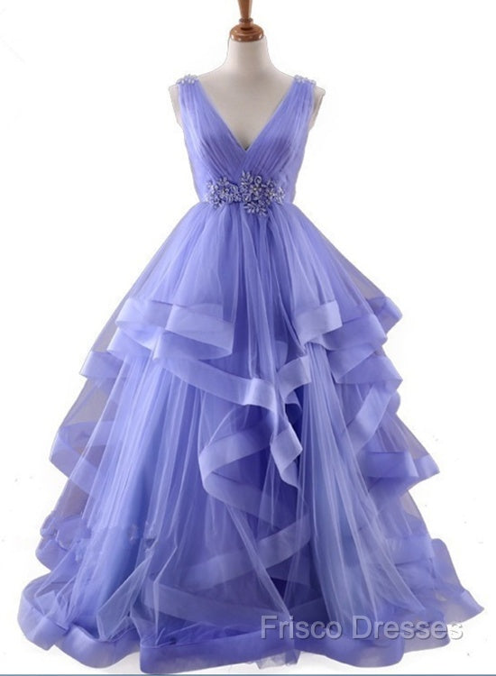 Lavender Tulle V-Neckline Layers Long Sweet 16 Dress, Light Purple Formal Prom Dress Party Dress Secondary image