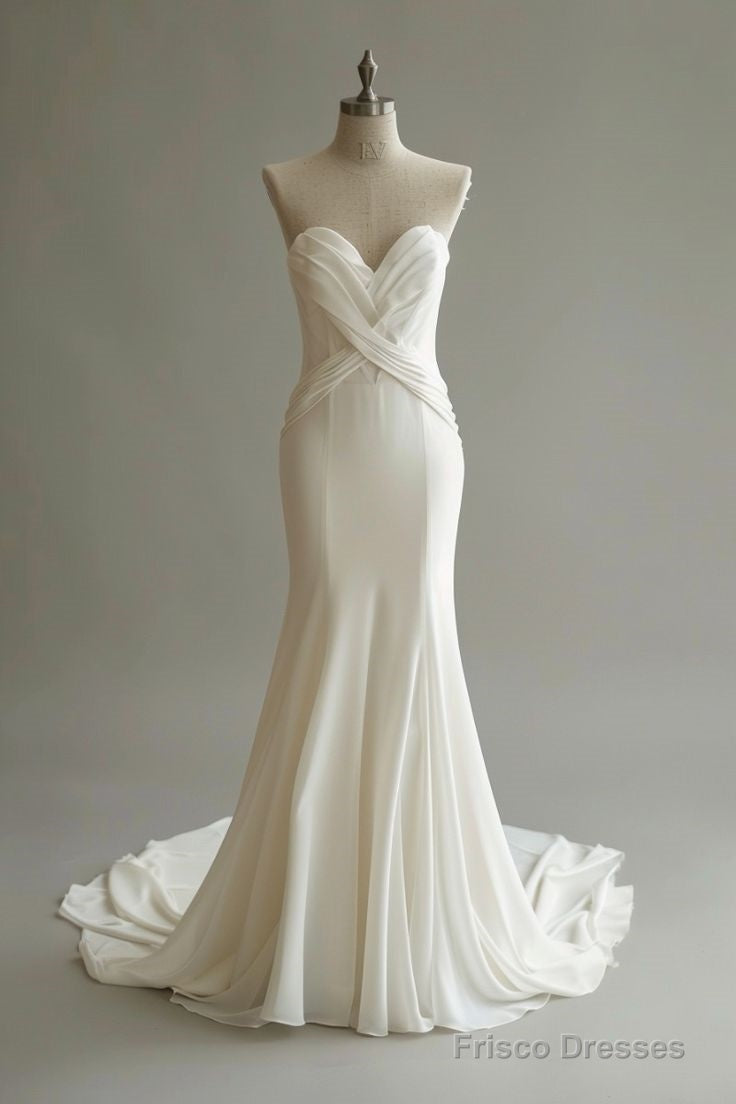 Light Apricot Simple Mermaid Sweetheart Neck Wedding Dress Chiffon Long Prom Dress Main image