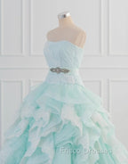 Light Blue A-Line Strapless Tulle Lace Long Formal Prom Dress Vintage Wedding Dress