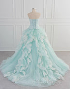 Light Blue A-Line Strapless Tulle Lace Long Formal Prom Dress Vintage Wedding Dress