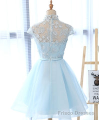 Light Blue Applique Short Prom Dress, Blue Homecoming Dress