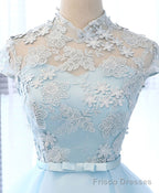 Light Blue Applique Short Prom Dress, Blue Homecoming Dress