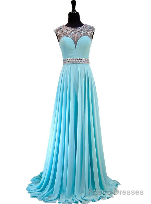 Light Blue Beaded Crystals Sheer Back African Chiffon Prom Dress Main image