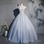Light Blue Cap Sleeves Lace Top Ball Gown Sweet 16 Gown, Light Blue Formal Prom Dress Formal Dress