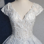 Light Blue Cap Sleeves Lace Top Ball Gown Sweet 16 Gown, Light Blue Formal Prom Dress Formal Dress
