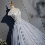 Light Blue Cap Sleeves Lace Top Ball Gown Sweet 16 Gown, Light Blue Formal Prom Dress Formal Dress