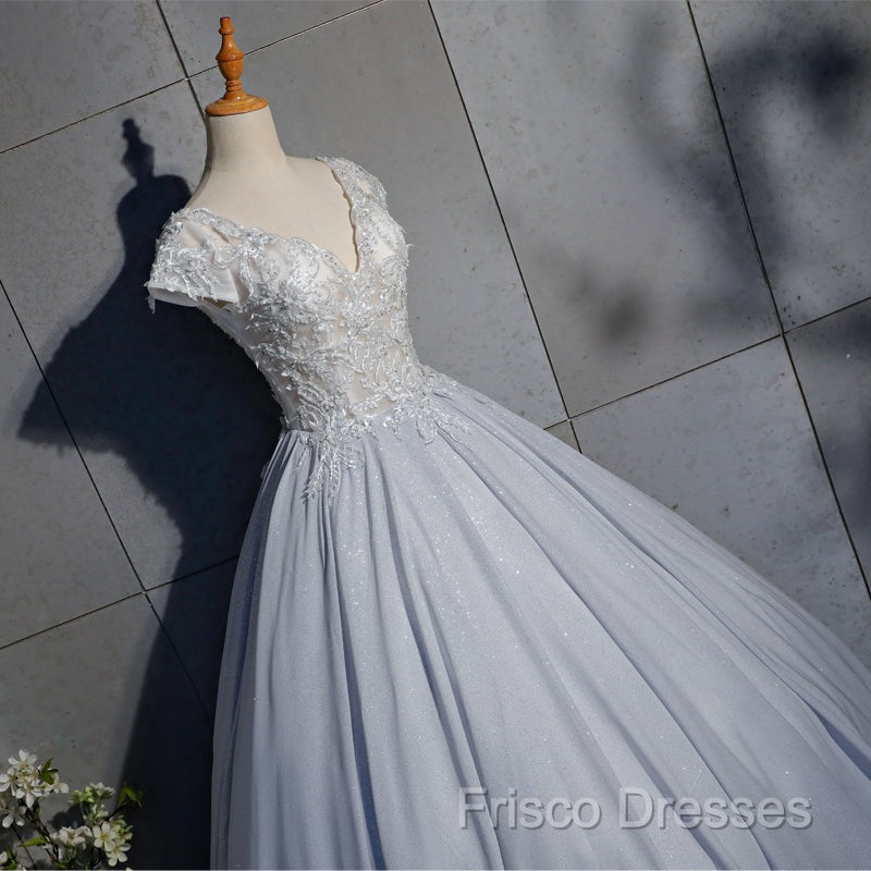 Light Blue Cap Sleeves Lace Top Ball Gown Sweet 16 Gown, Light Blue Formal Prom Dress Formal Dress