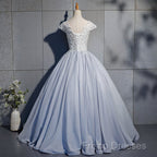 Light Blue Cap Sleeves Lace Top Ball Gown Sweet 16 Gown, Light Blue Formal Prom Dress Formal Dress