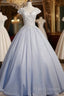 Light Blue Cap Sleeves Lace Top Ball Gown Sweet 16 Gown, Light Blue Formal Prom Dress Formal Dress