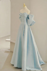 Light Blue Chic Satin Off Shoulder Long Party Dress, A-Line Light Blue Formal Dress
