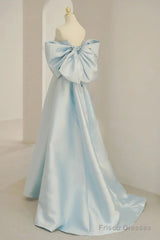 Light Blue Chic Satin Off Shoulder Long Party Dress, A-Line Light Blue Formal Dress