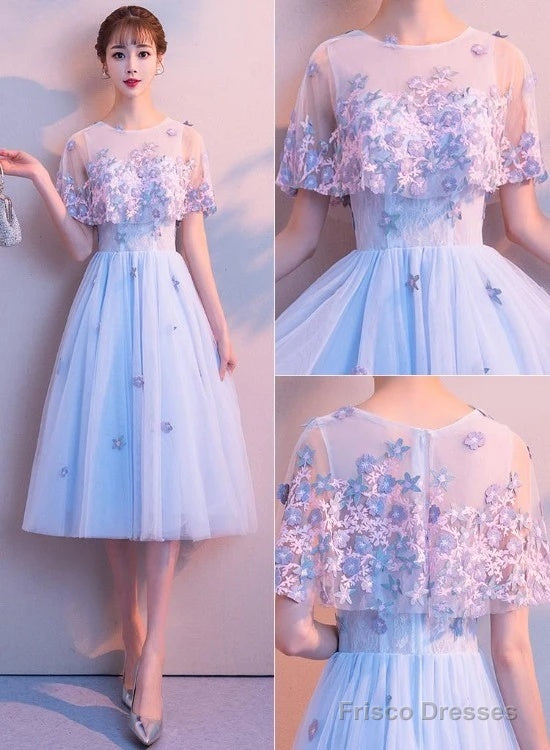 Light Blue Flowers Tulle Short Homecoming Dress – Frisco Dresses