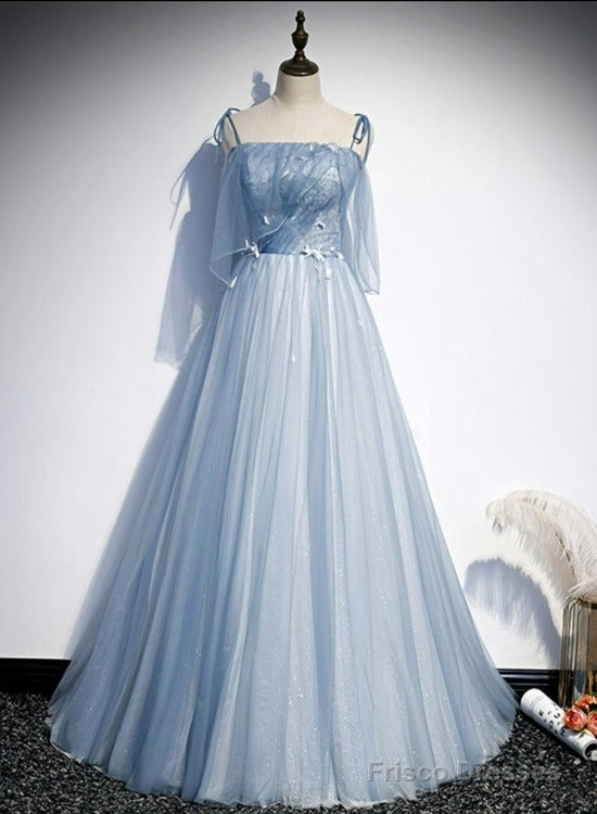 Light  Blue Glitter Spaghetti Straps Formal Dress,  Lace Up Back Wedding Dress Glitter Tulle Prom Dresses Main image