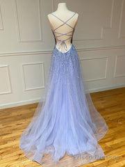 Light Blue Glitter Tulle Long Prom Dress