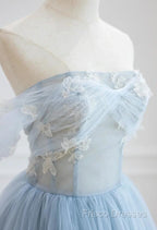 Light Blue High Low Tulle Sweetheart Formal Prom Dress, Light Blue Homecoming Dress