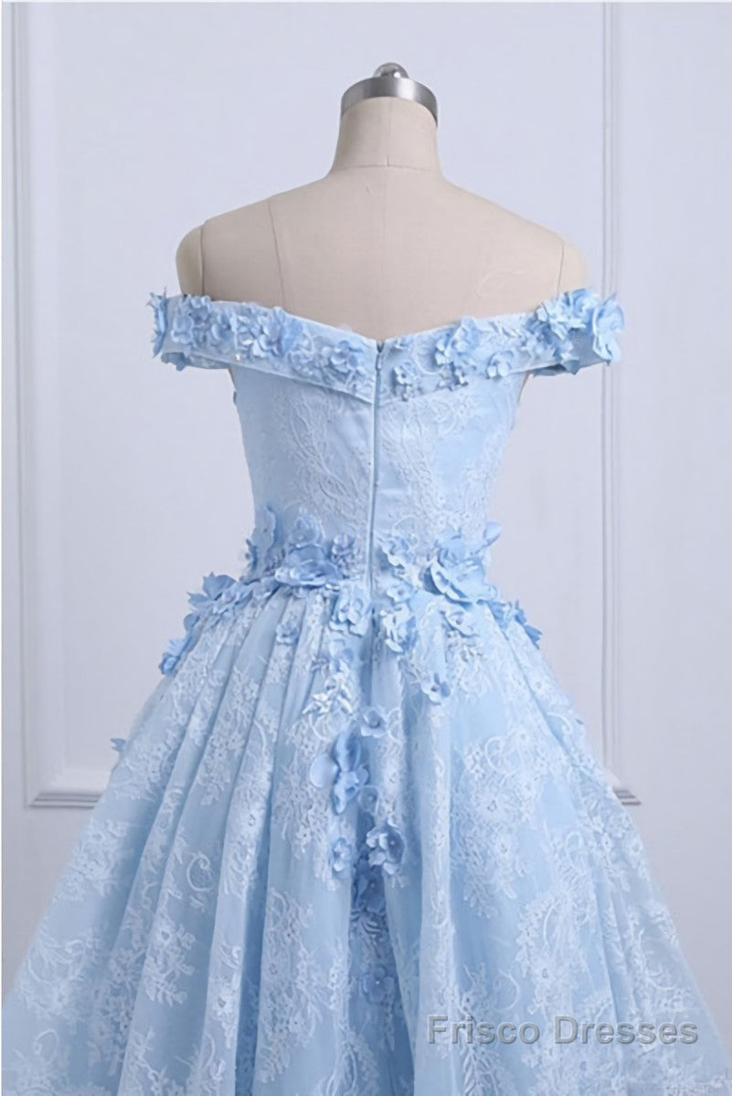 Light Blue Lace High Low Homecoming Dress,Floral Prom Dresses Secondary image