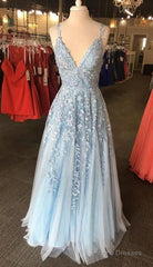 Light Blue Lace Prom Dress Evening Dress, Formal Dress, Graduation School Party Gown