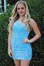 Light Blue One Shoulder Sequins Homecoming Dress
