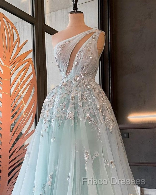 Light Blue Formal Prom Dress One Shoulder Sequin Lace Secondary image
