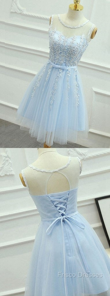Light Blue Round Neckline Short Pretty Homecoming Dress, Light Blue Wedding Party Dress Secondary image