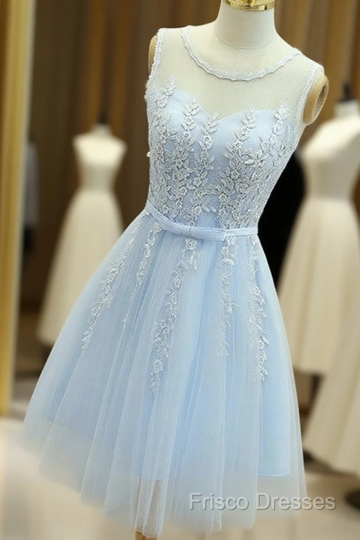 Light Blue Round Neckline Short Pretty Homecoming Dress, Light Blue Wedding Party Dress Main image