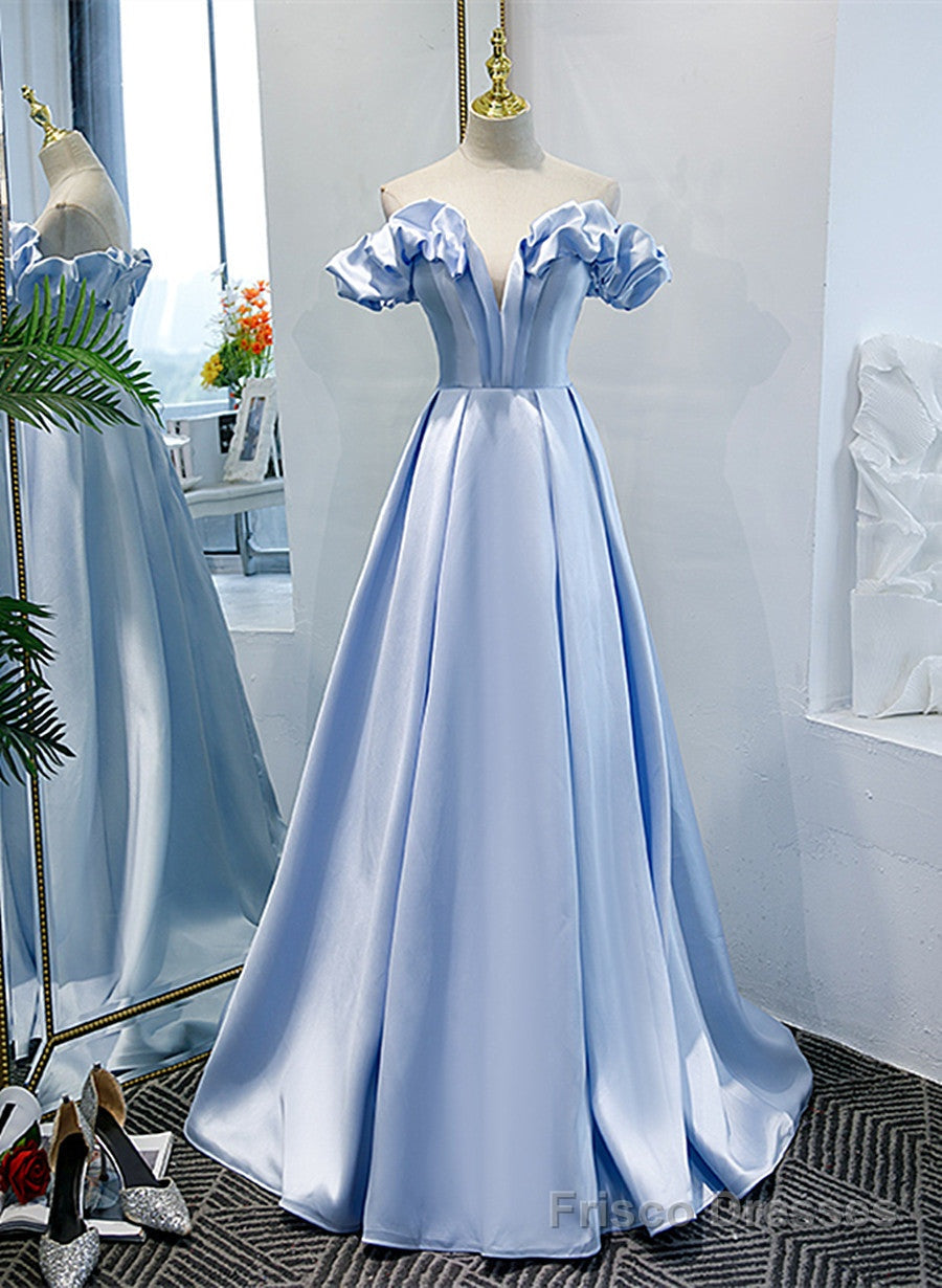 Light Blue Satin A-line Off Shoulder Long Formal Dress, Light Blue Evening Dress Prom Dress Secondary image