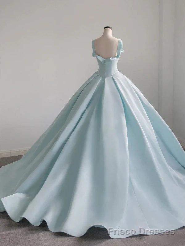 Light Blue Satin Long Ball Gown Quinceanera Dresses