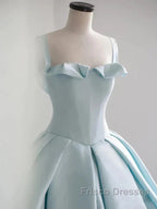 Light Blue Satin Long Ball Gown Quinceanera Dress Princess Dress Formal Prom Dress