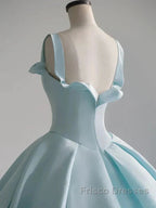 Light Blue Satin Long Ball Gown Quinceanera Dress Princess Dress Formal Prom Dress