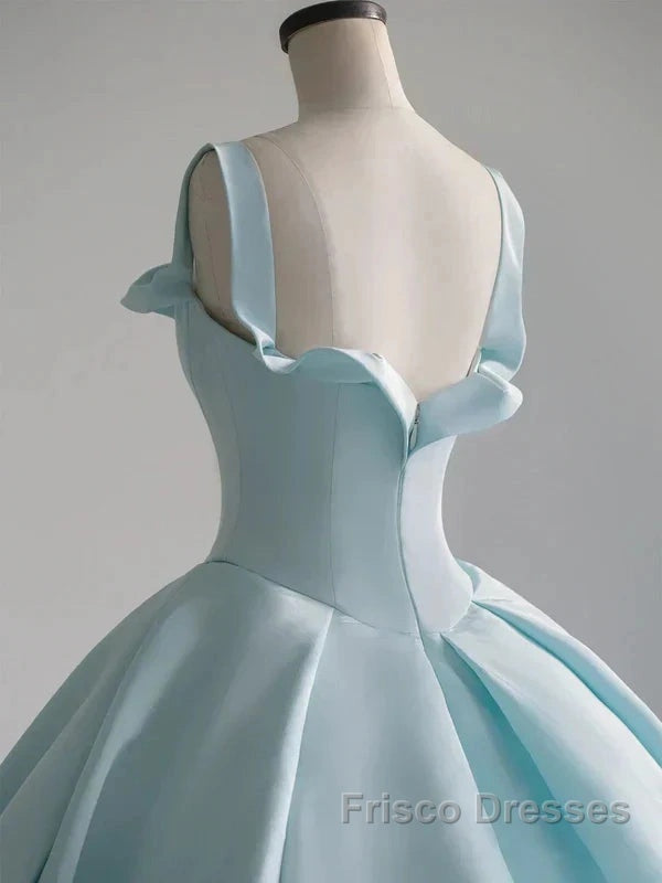 Light Blue Satin Long Ball Gown Quinceanera Dress Princess Dress Formal Prom Dress