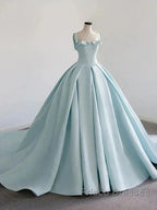 Light Blue Satin Long Ball Gown Quinceanera Dress Princess Dress Formal Prom Dress