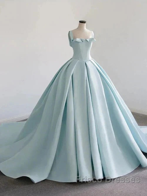 Light Blue Satin Long Ball Gown Quinceanera Dress Princess Dress Formal Prom Dress