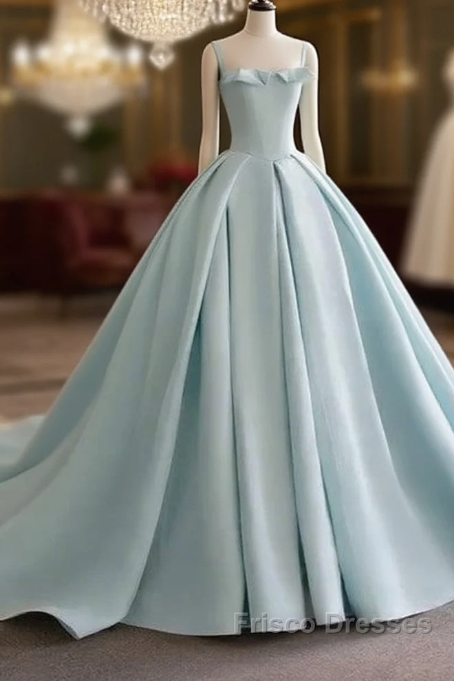 Light Blue Satin Long Ball Gown Quinceanera Dress Princess Dress Formal Prom Dress