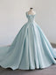 Light Blue Satin Long Ball Gown Quinceanera Dresses