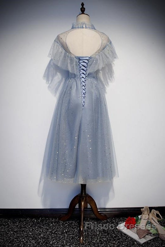 Light Blue Shiny Tulle High Neckline Homecoming Dress Party Dress Secondary image