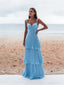 Light Blue Straps Chiffon Sweetheart Low Back Pary Dress, Light Blue Long Prom Dress