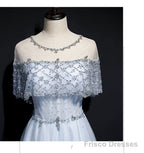Light Blue Tulle A-line Long Party Dress, Blue Prom Dresses