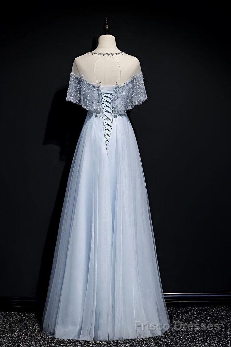 Light Blue Tulle A-line Long Party Dress, Blue Prom Dresses Secondary image